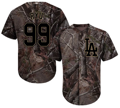 Dodgers #99 Hyun-Jin Ryu Camo Realtree Collection Cool Base Stitched Youth MLB Jersey